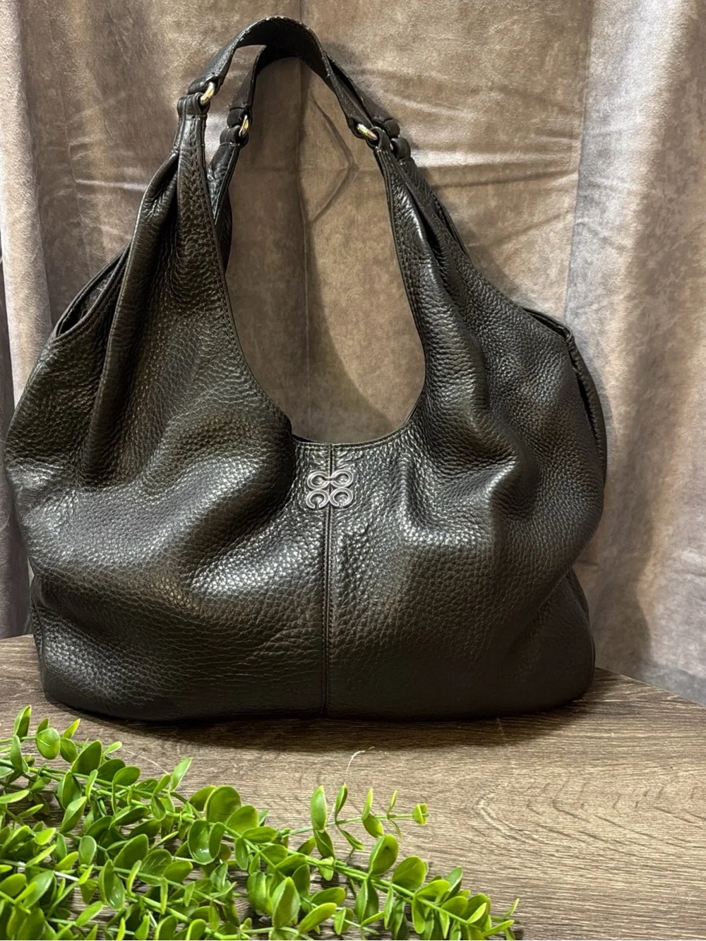 Coach Julia Metallic Dark Pewter Crackled Leather Shoulder Handbag Hobo Purse